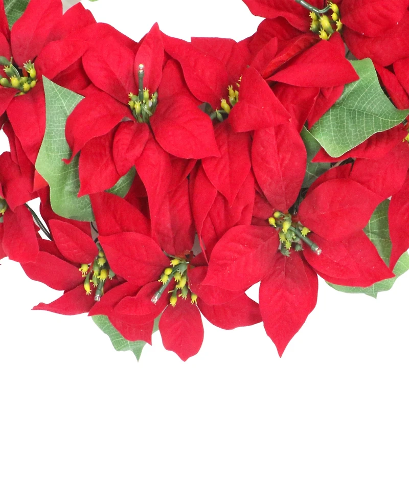 Puleo 24" Pre-Lit Artificial Red Poinsettia Wreath