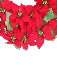 Puleo 24" Pre-Lit Artificial Red Poinsettia Wreath