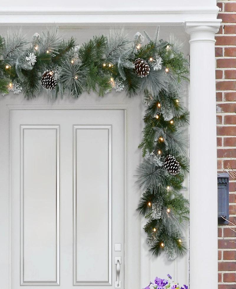 Puleo 10" Pre-Lit Battery-Operated Flocked Garland