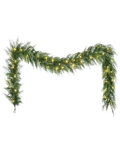 Puleo 9' x 10" Pre-Lit Battery-Operated Cedar Garland
