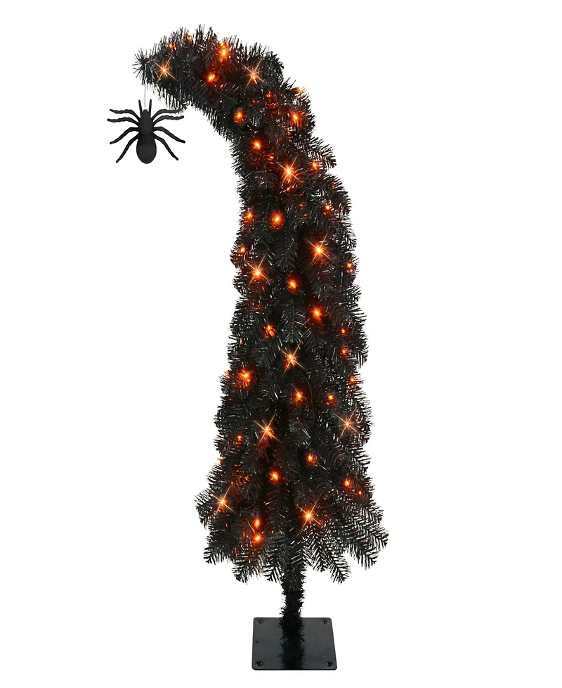 Puleo 4' Pre-Lit Black Tinsel Artificial Whimsical Halloween Tree
