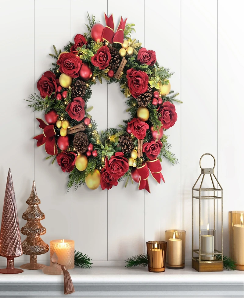 Puleo 26" Pre-Lit Artificial Adorned Christmas Wreath