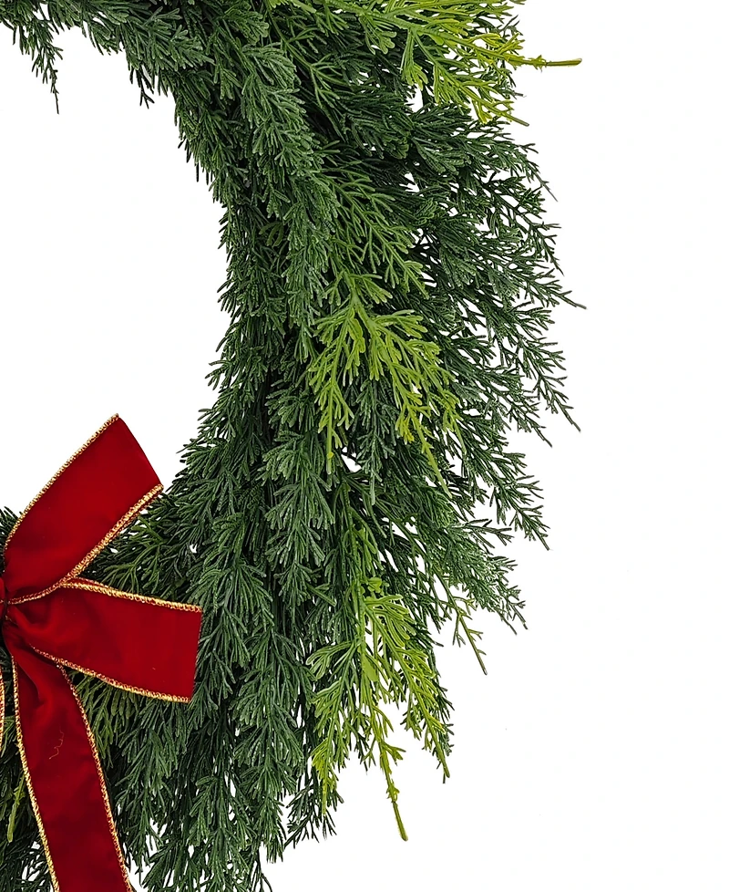 Puleo 22" Artificial Cypress Christmas Wreath with Bow