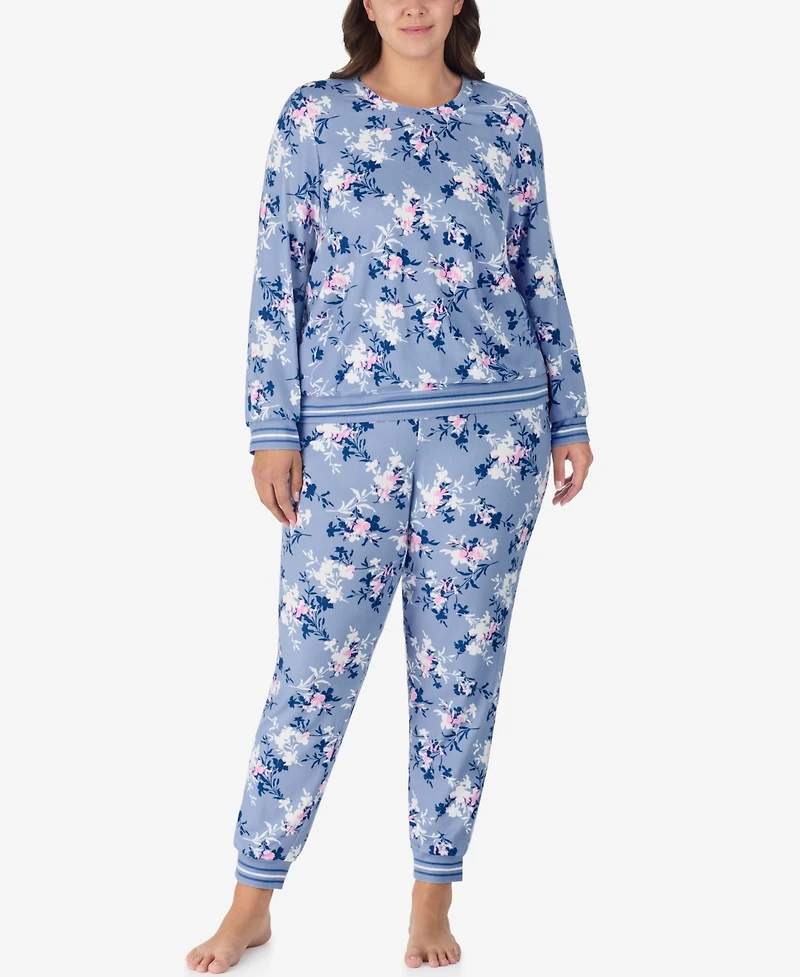 Ellen Tracy Plus 2-Piece Long Sleeve Top and Pants Pajama Set