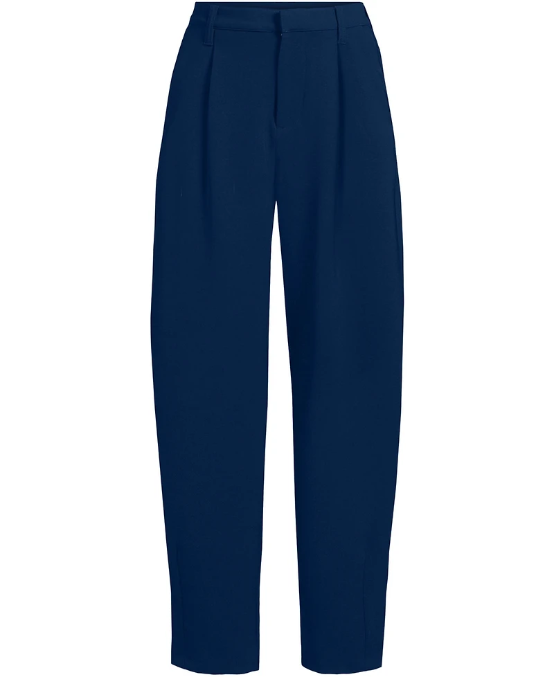 Lands' End Women's Crepe High Rise Pleated Barrel Leg Ankle Pants