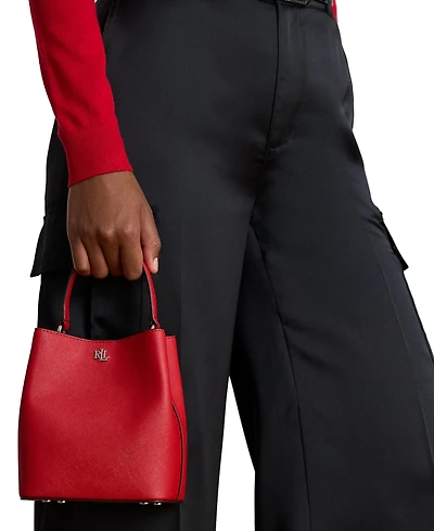 Lauren Ralph Crosshatch Leather Small Reese Bucket Bag
