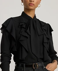 Lauren Ralph Women's Ruffle Detail Tie-Neck Blouse