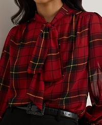 Lauren Ralph Women's Plaid Tie-Neck Blouse