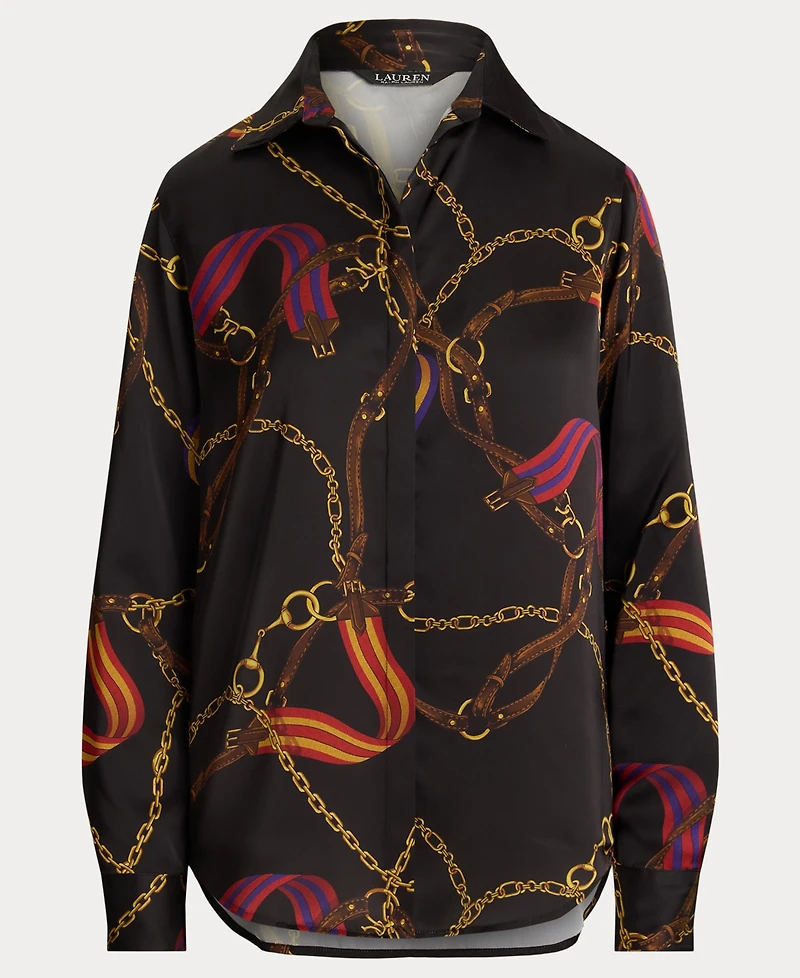 Lauren Ralph Lauren Women's Classic Fit Belting-Print Satin Shirt