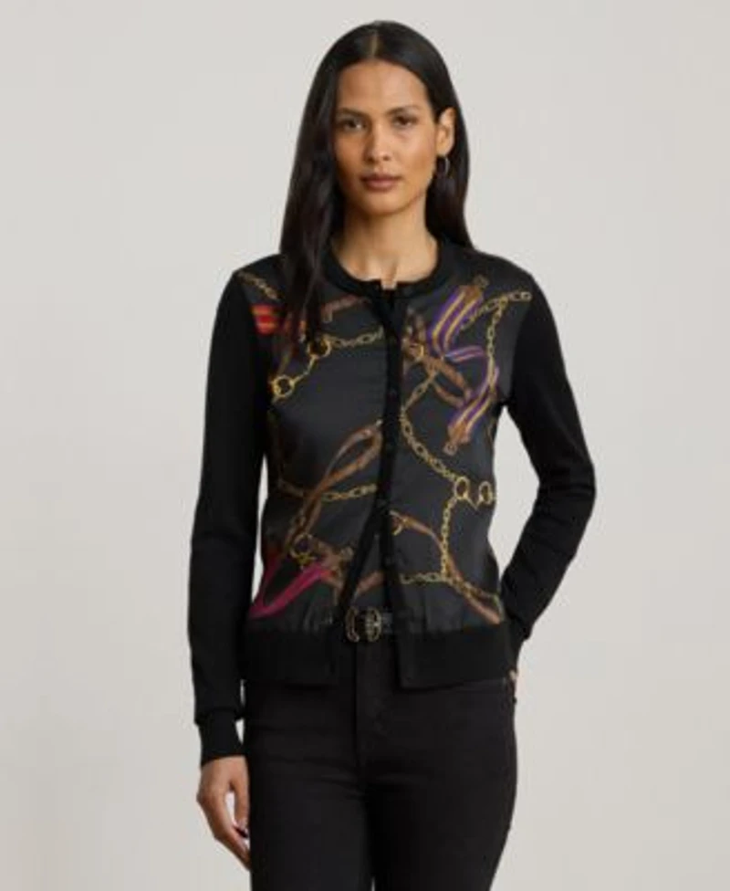 Lauren Ralph Lauren Womens Belting Print Long Sleeve Cardigan