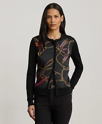 Lauren Ralph Lauren Womens Belting Print Long Sleeve Cardigan
