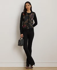 Lauren Ralph Women's Belting-Print Long Sleeve Cardigan