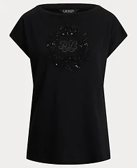 Lauren Ralph Women's Sequin Detail Boat Neck Jersey T-Shirt