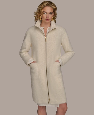 Donna Karan New York Women's Zip Front High Collared Coat