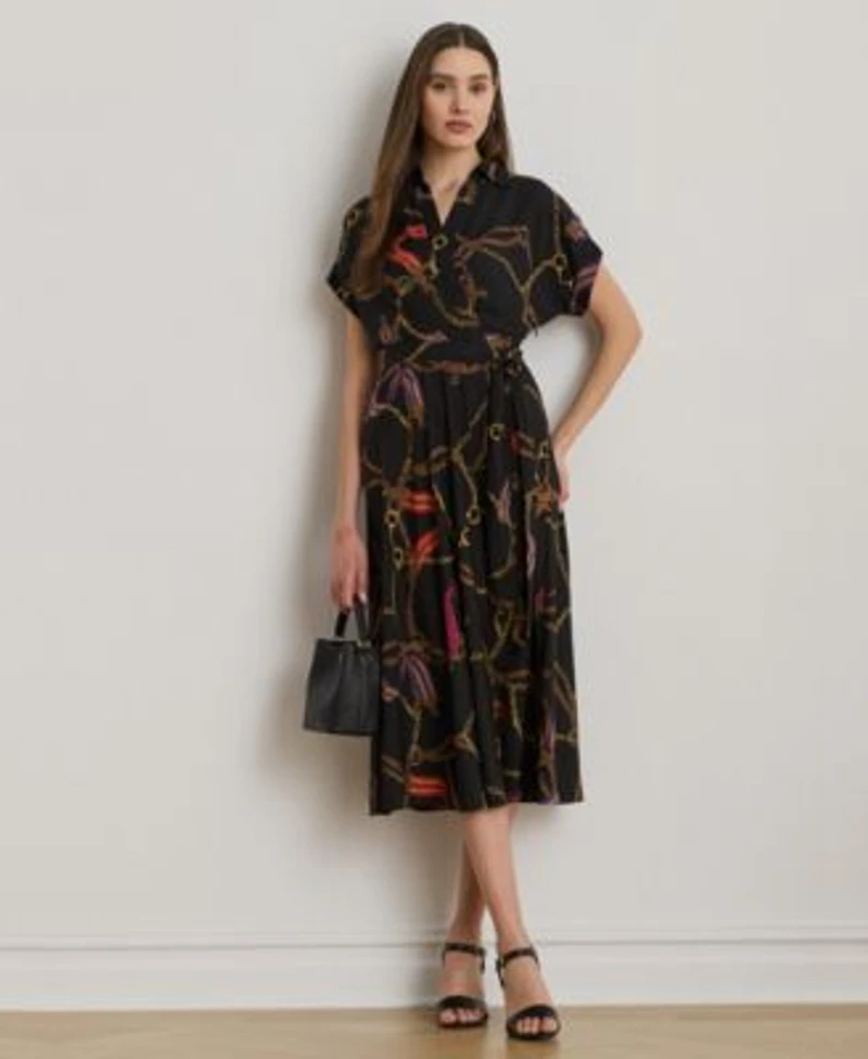 Lauren Ralph Lauren Womens Belted Crepe Dress 0p 18