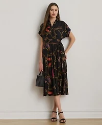 Lauren Ralph Lauren Womens Belted Crepe Dress 0p 18