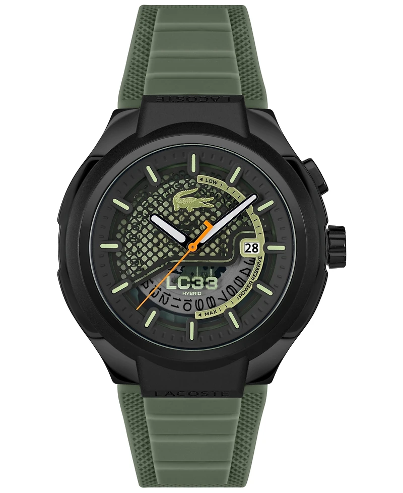 Lacoste Men's LC33 Mech Hybrid Automatic Green Silicone Strap Watch, 44mm