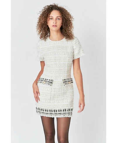 endless rose Women's Tweed Fringed Mini Dress