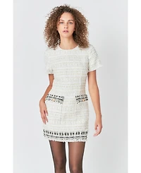 endless rose Women's Tweed Fringed Mini Dress