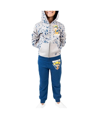 Naruto Boys Classic Youth Gray Zip Hoodie and Navy Jogger Pants