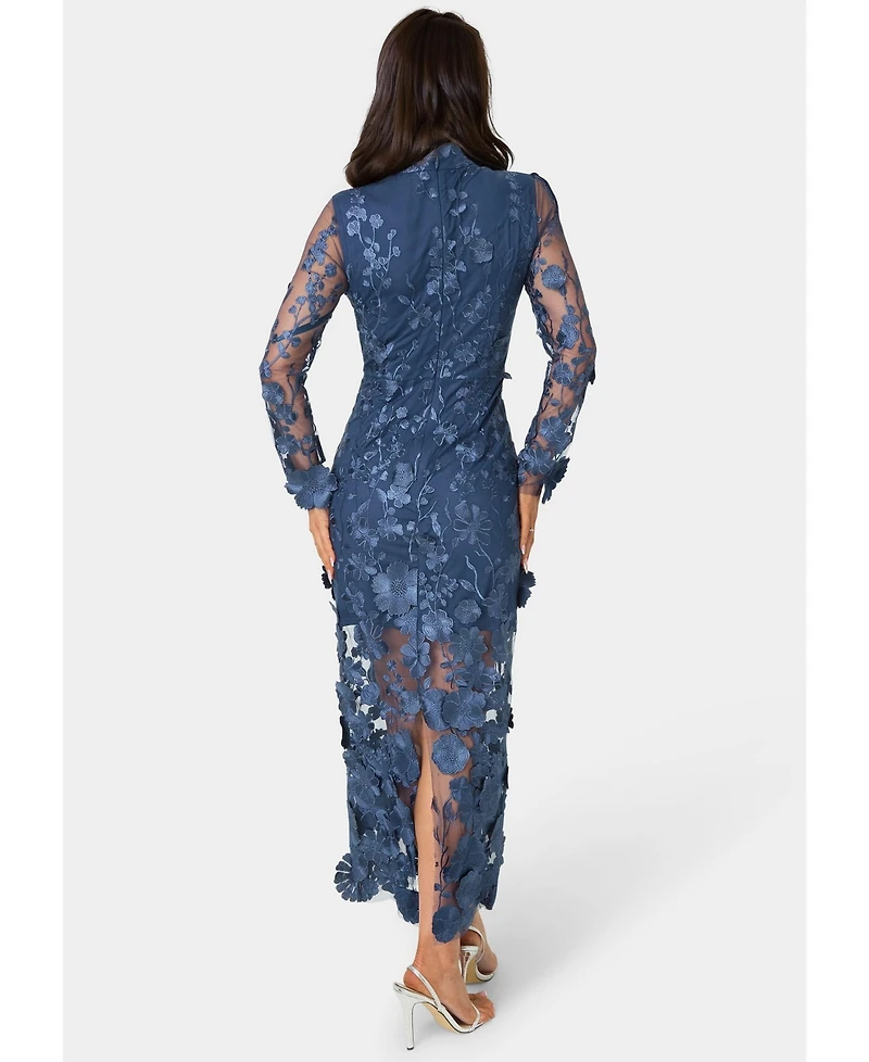 Bebe Women's 3D Floral Mock Neck Midi Dress