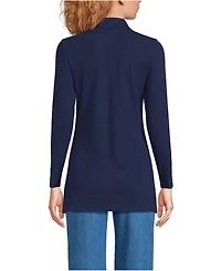 Lands' End Women's Long Sleeve Polished Rib Button Through Tunic Shirt