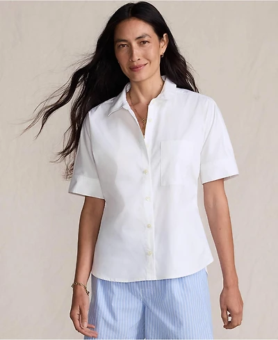 Lands' End Women's Cooling Elbow Sleeve Button Front Shirt