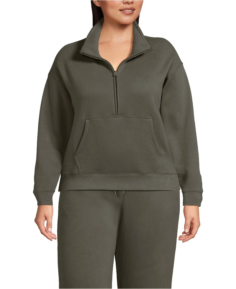 Lands' End Plus Relaxed Serious Sweats Long Sleeve 1/2 Zip Sweatshirt