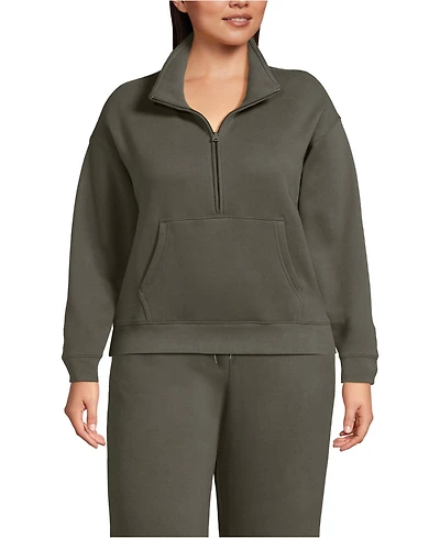 Lands' End Plus Relaxed Serious Sweats Long Sleeve 1/2 Zip Sweatshirt