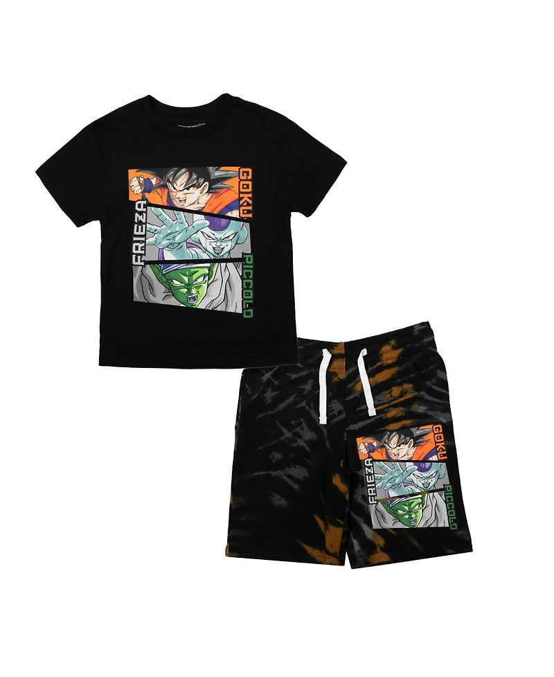 Dragon Ball Z Boys Goku, Frieza, and Piccolo Short Sleeve Tee Lounge Shorts 2-Piece Set
