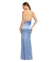Mac Duggal Women's Fitted Satin Sleeveless V Neck Gown With 3D Flower