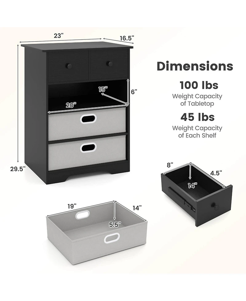 Costway 4-Drawer Dresser Modern Chest Storage Organizer with Open Shelves Anti-Tip Kits