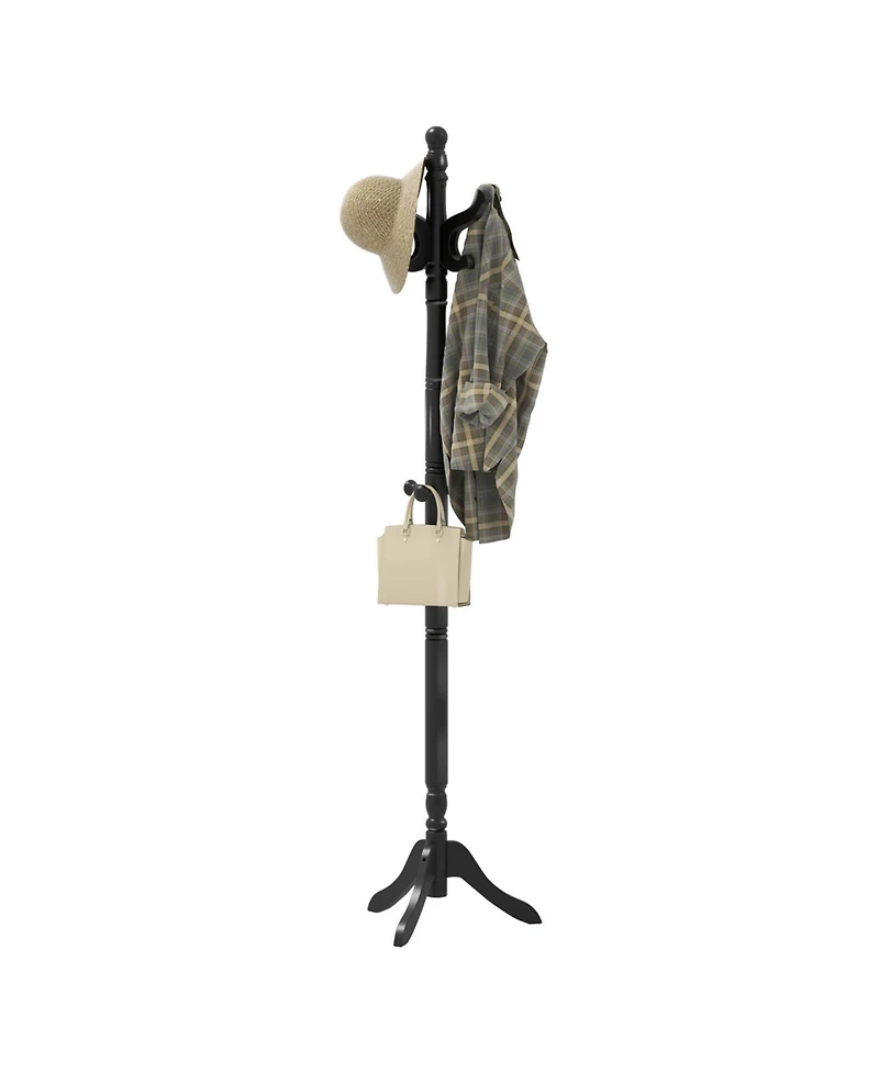 Solid Rubber Wood Coat Rack with 3 Adjustable Heights and 11 Hooks for Hallway