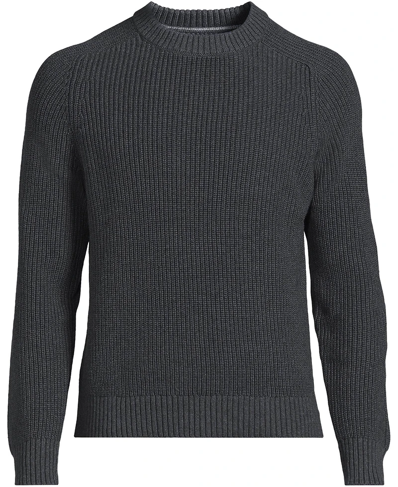 Lands' End Men's Cotton Drifter Saddle Crewneck Shaker Sweater