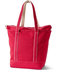 Lands' End Large Solid Color 5 Pocket Zip Top Long Handle Canvas Tote Bag