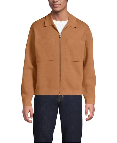 Lands' End Men's Long Sleeve Fine Gauge Cotton Full Zip Chore Coat