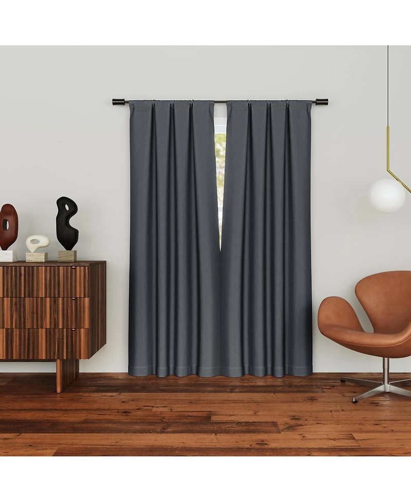 Sun Zero Parsons Herringbone Magnetic Closure 100% Blackout Rod Pocket Curtain Panel Pair