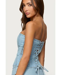Edikted Womens Camelia Strapless Denim Corset