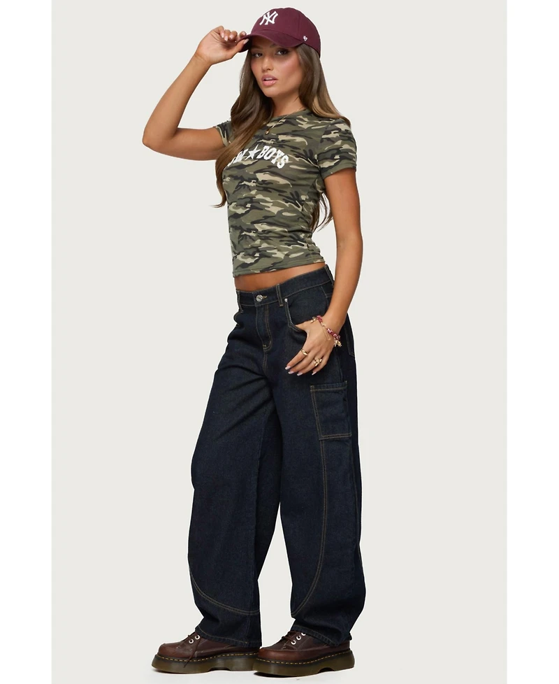 Edikted Womens Aden Contrast Stitch Barrel Jeans