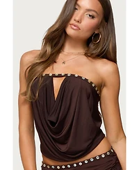 Edikted Womens Giana Iridescent Strapless Cowl Neck Top