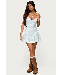 Edikted Women's Tiered Ruffle Striped Mini Dress
