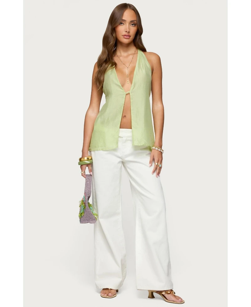 Edikted Women's Silky Look Split Front Halter Top
