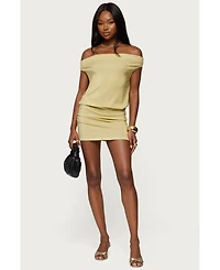 Edikted Womens Eris Metallic Off Shoulder Mini Dress