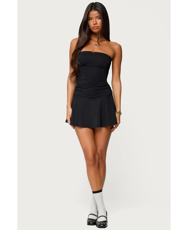 Edikted Womens Evonna Strapless Flared Romper