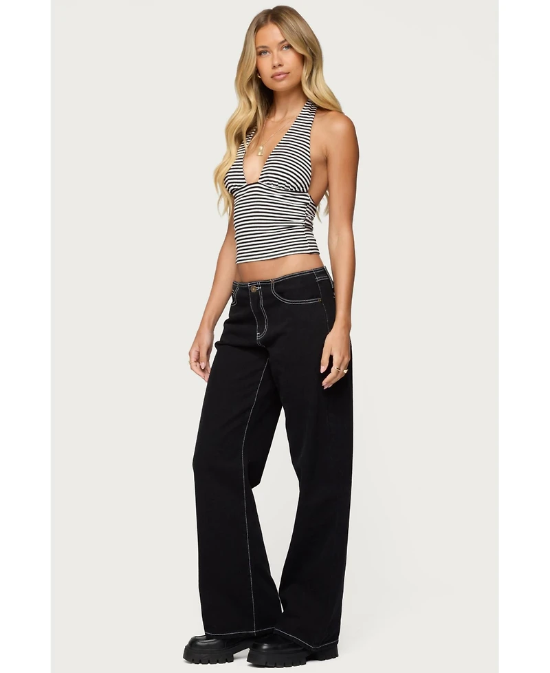 Edikted Women's Sage Striped Halter Top