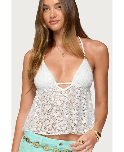Edikted Women's Meela Sequin Net Halter Top