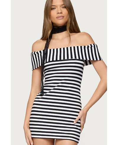 Edikted Women's Zivi Fold Over Striped Mini Dress