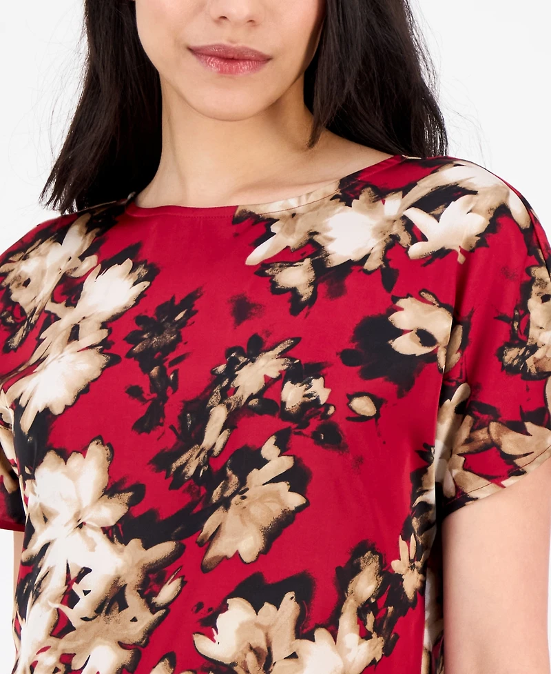 Anne Klein Women's Printed Boat-Neck Short-Sleeve Top