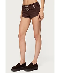 Edikted Women's Studded Belt Denim Micro Shorts