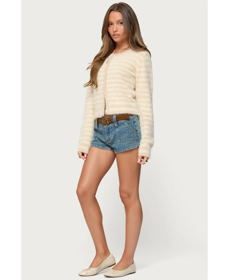 Edikted Women's Aria Striped Fuzzy Knit Cardigan